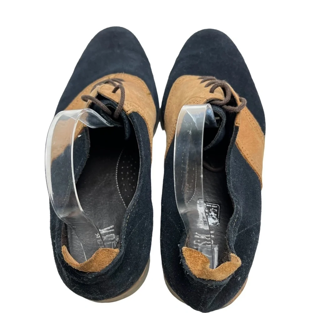 JD FISK Navy Blue Saddle Tan Genuine Leather Suede Dress Oxford shoes sz 11